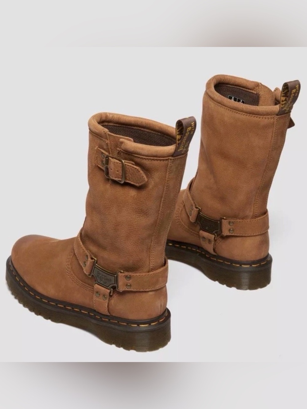 Dr Martens Aniston HI Tumble Nubuck Biker Boots Desert Brown Womens Sz 10M NEW - Picture 6 of 16
